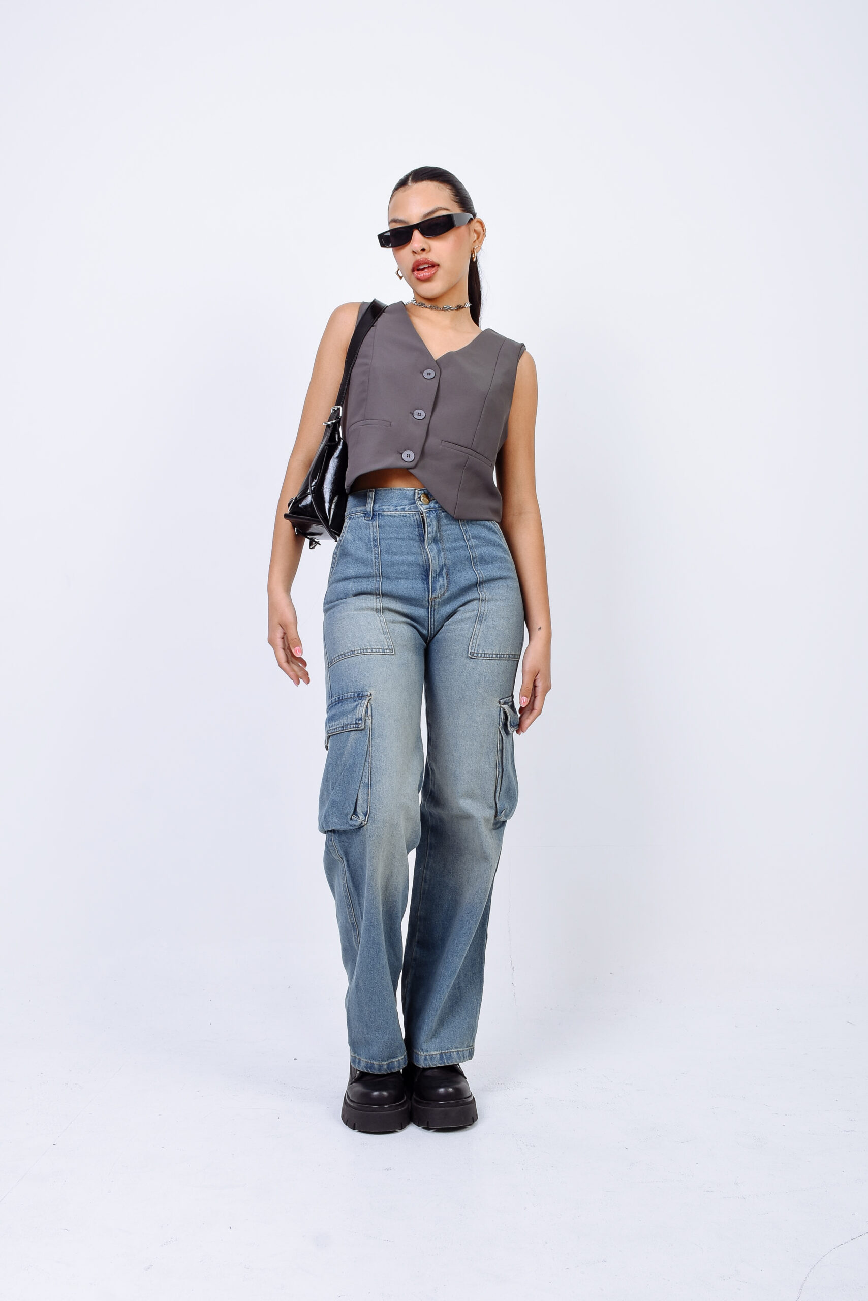 WIDE LEG MATIZADO CLARO CARGO RIGIDO H-REINA TALLES 36 AL 46