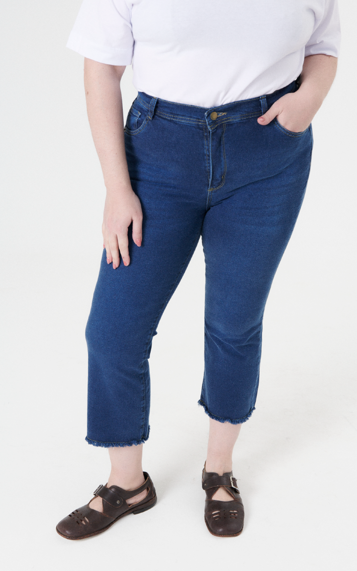 2314  Jean Flare Oscuro Plus Size Crop Elastizado Talles 44 al 54 Inquieta