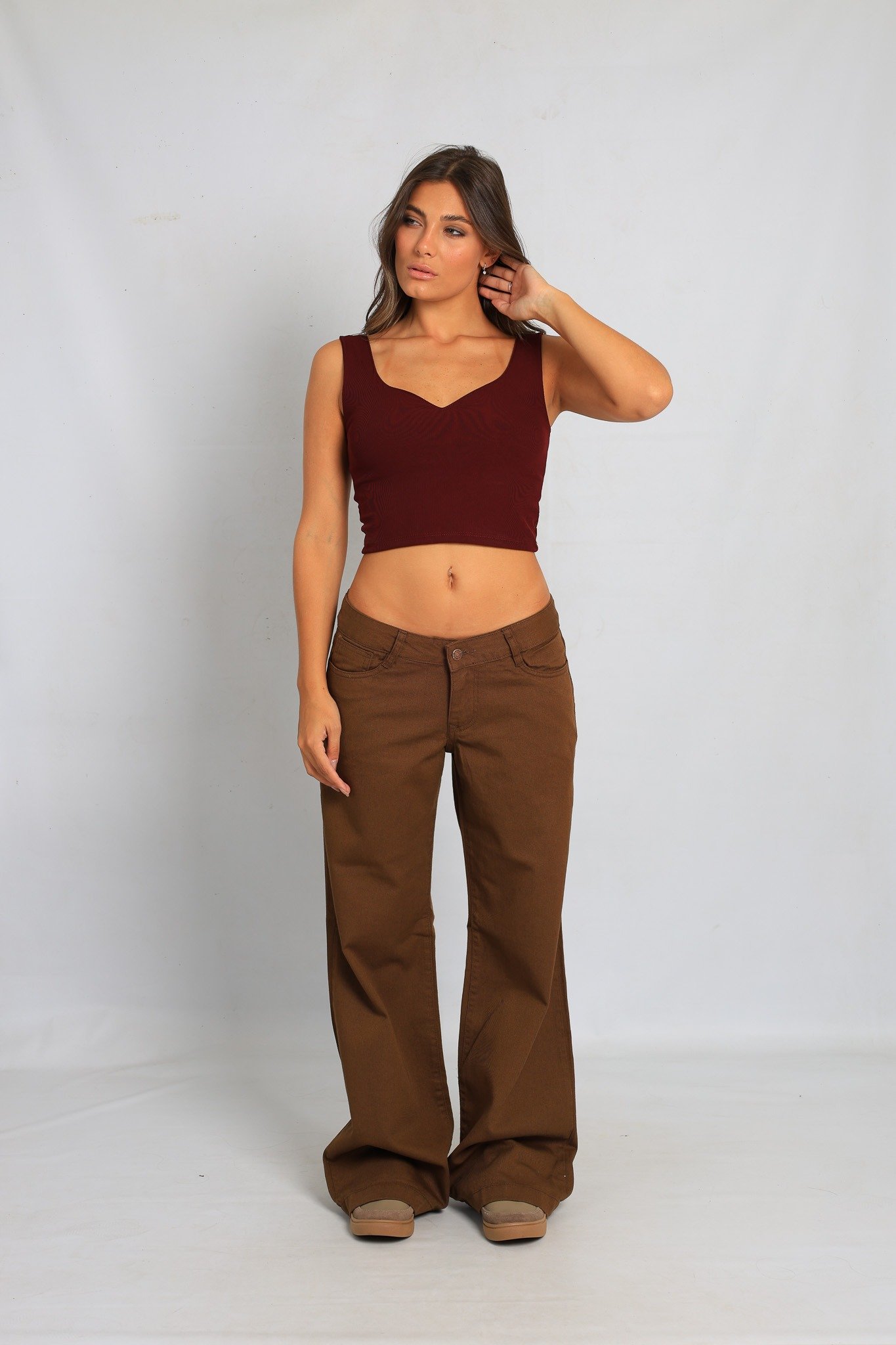 Art. 732 | Jean Wide Leg Marrón Rigido Tiro Bajo Talles 36-44 Versus