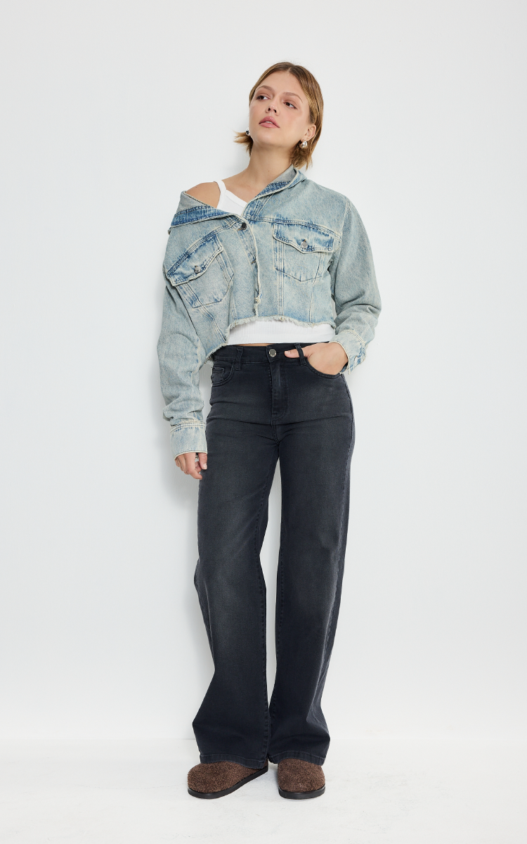 1794 | Jean Wide Leg Negro Localizado Elastizado Talles 36 al 46 Inquieta