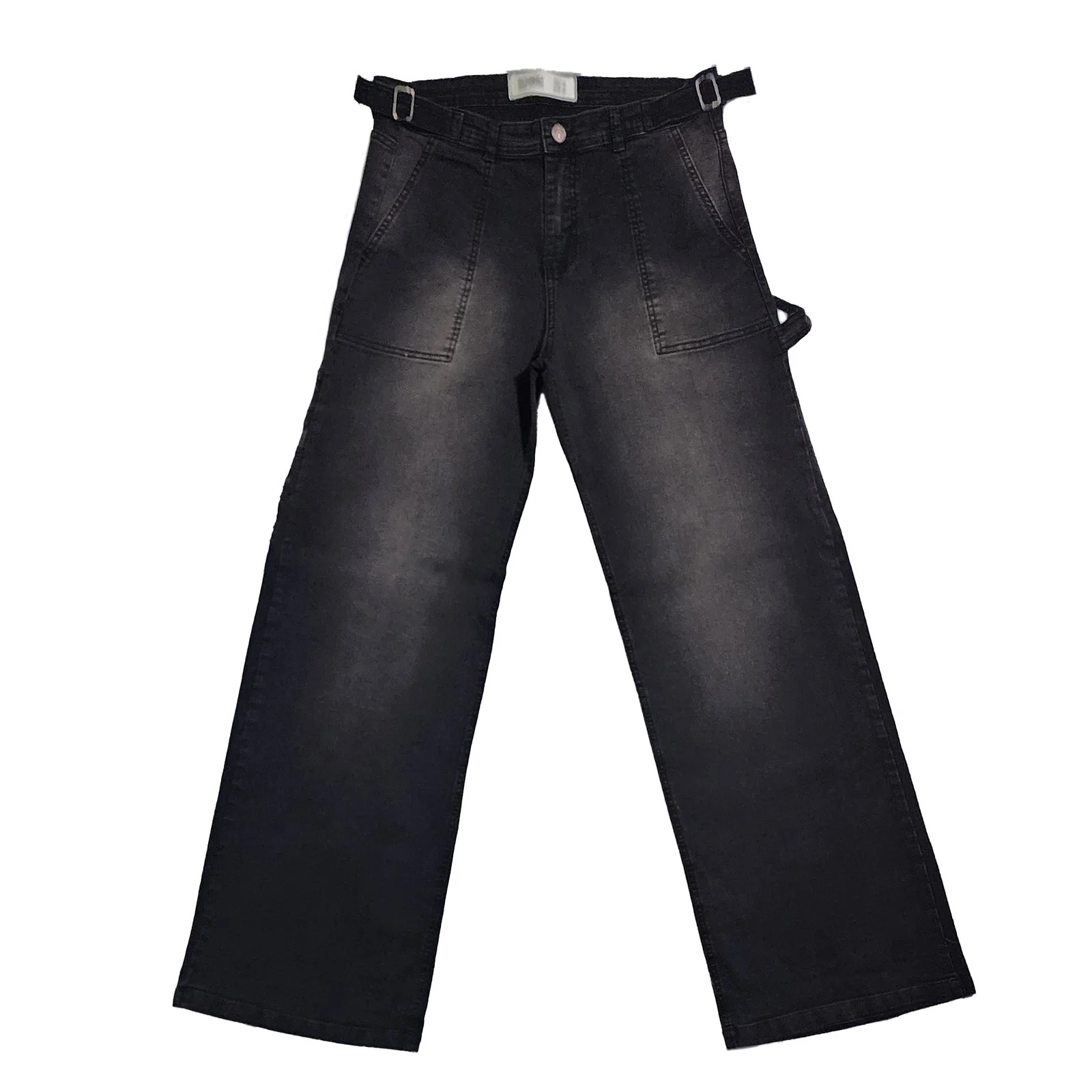 JEAN STRAIGHT LEG RHODES NEGRO MATIZADO TIRO ALTO CON HEBILLAS AJUSTABLES  TALLES 36 AL 60 SONNE