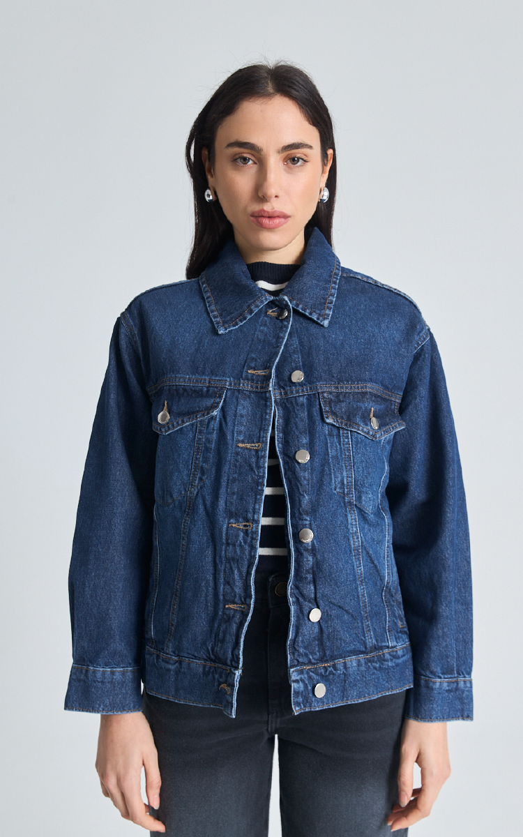 0054 CAMPERA DE DENIM RIGIDA CON CIERRE DE BOTONES METÁLICOS TALLES S AL L INQUIETA