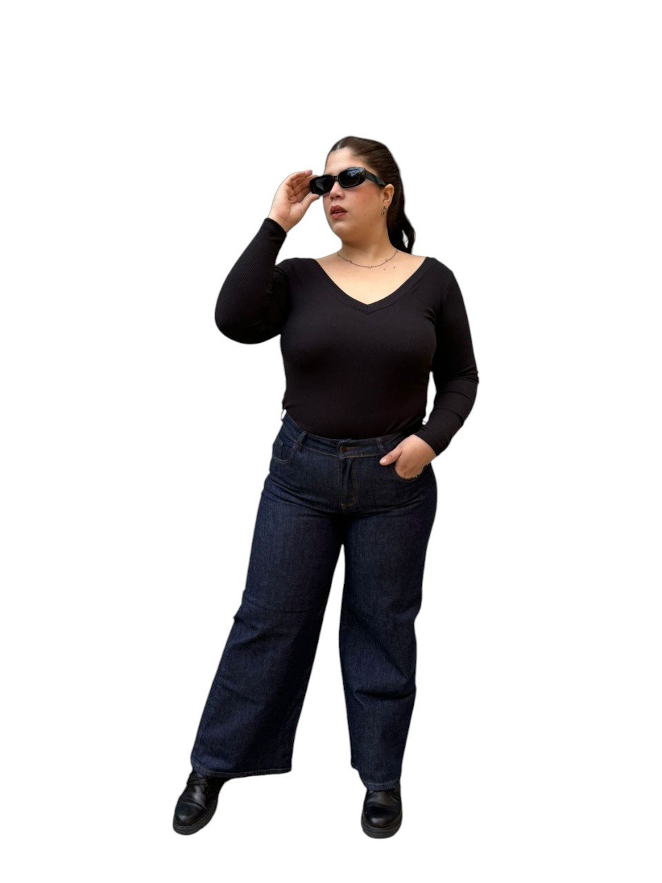 JEAN WIDE LEG DK BECKY AZUL ESTATICO SEMI-ELASTIZADO TIRO ALTO TALLES 40 AL 54 DEKA