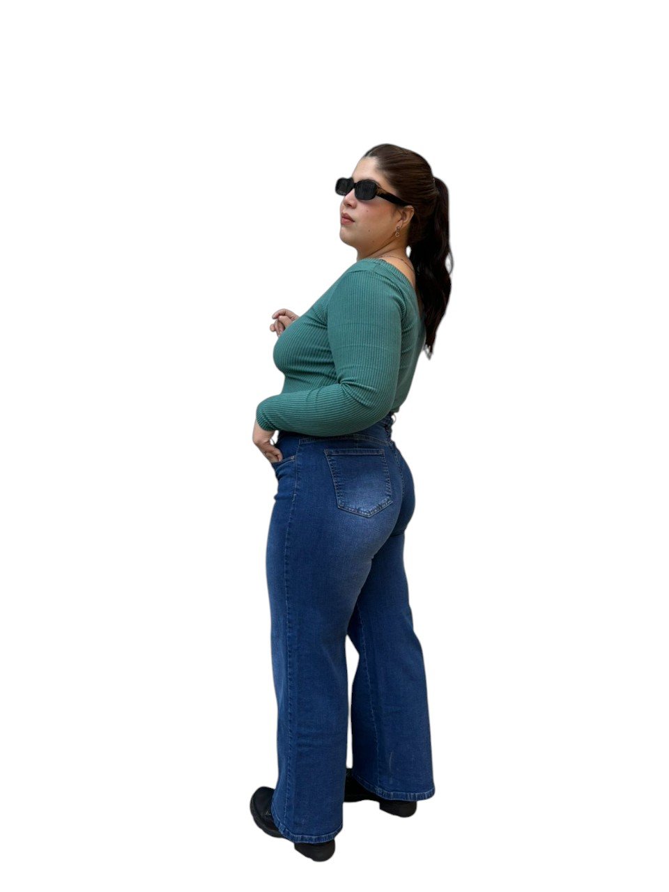 JEAN WIDE LEG DK TEXAS AZUL ELASTIZADO TIRO ALTO TALLES 44 AL 54 DEKA