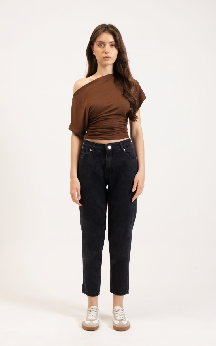 1782 MOM NEGRO OSCURO DENIM RIGIDO TIRO ALTO TALLES 36 AL 46 INQUIETA