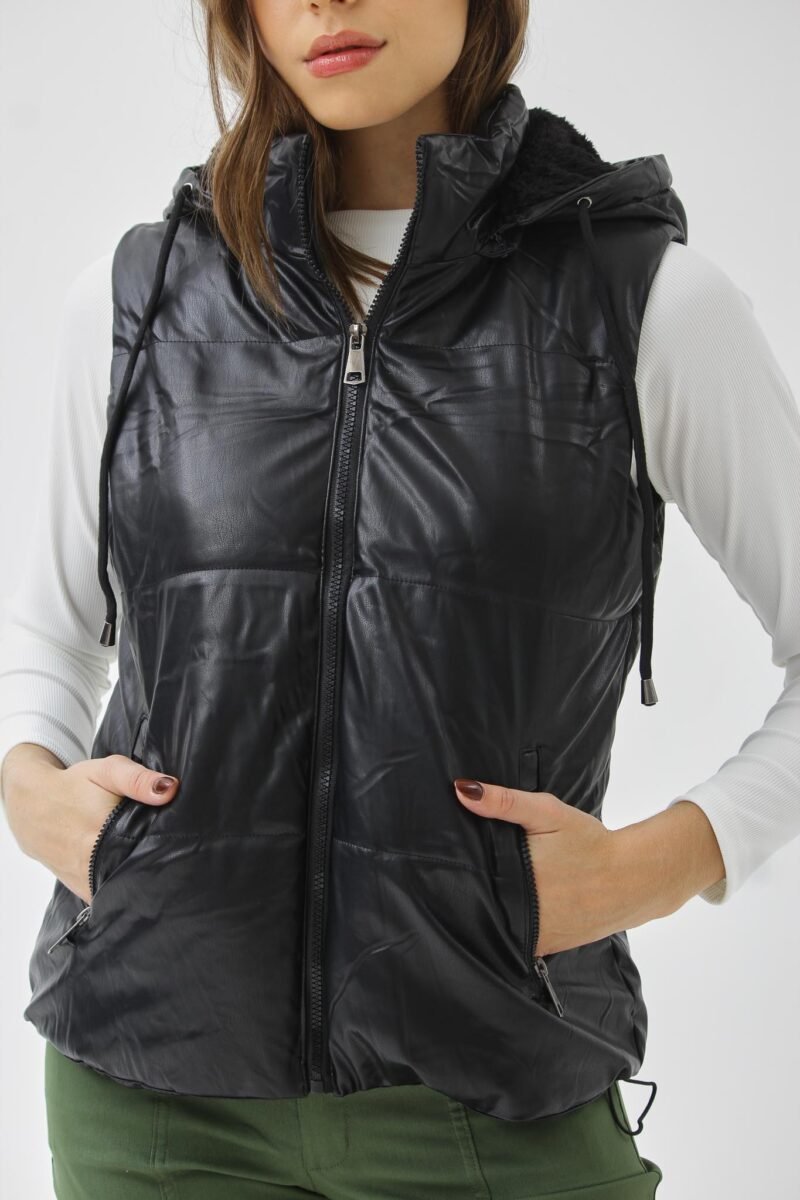 2313 CHALECO DE MATELASE ENGOMADO CON PIEL TALLES S AL XL INVIERNO