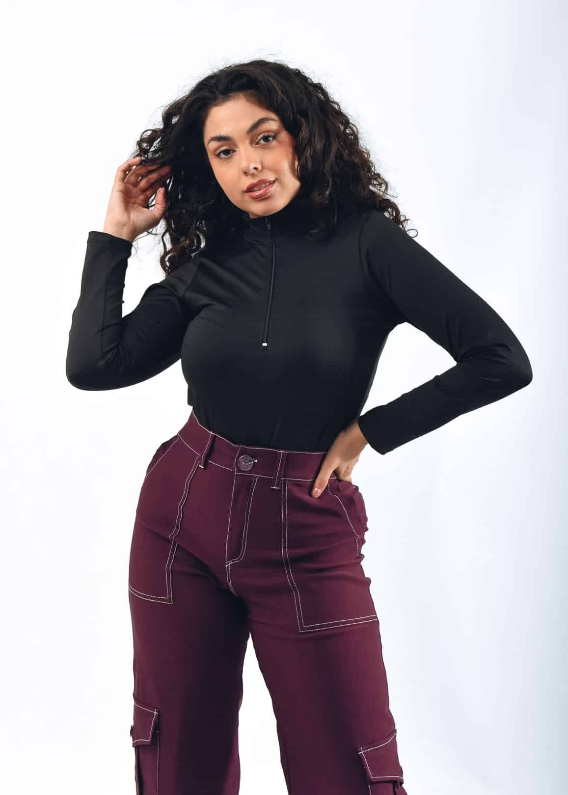 2518 BODY DE LYCRA MANGA LARGA CON CIERRE FRONTAL TALLES L A XXXL