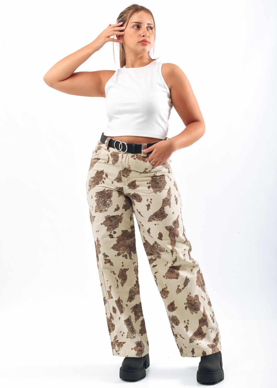6521 WIDE LEG VACA BEIGE RIGIDO TIRO ALTO TALLES L-XXXXL