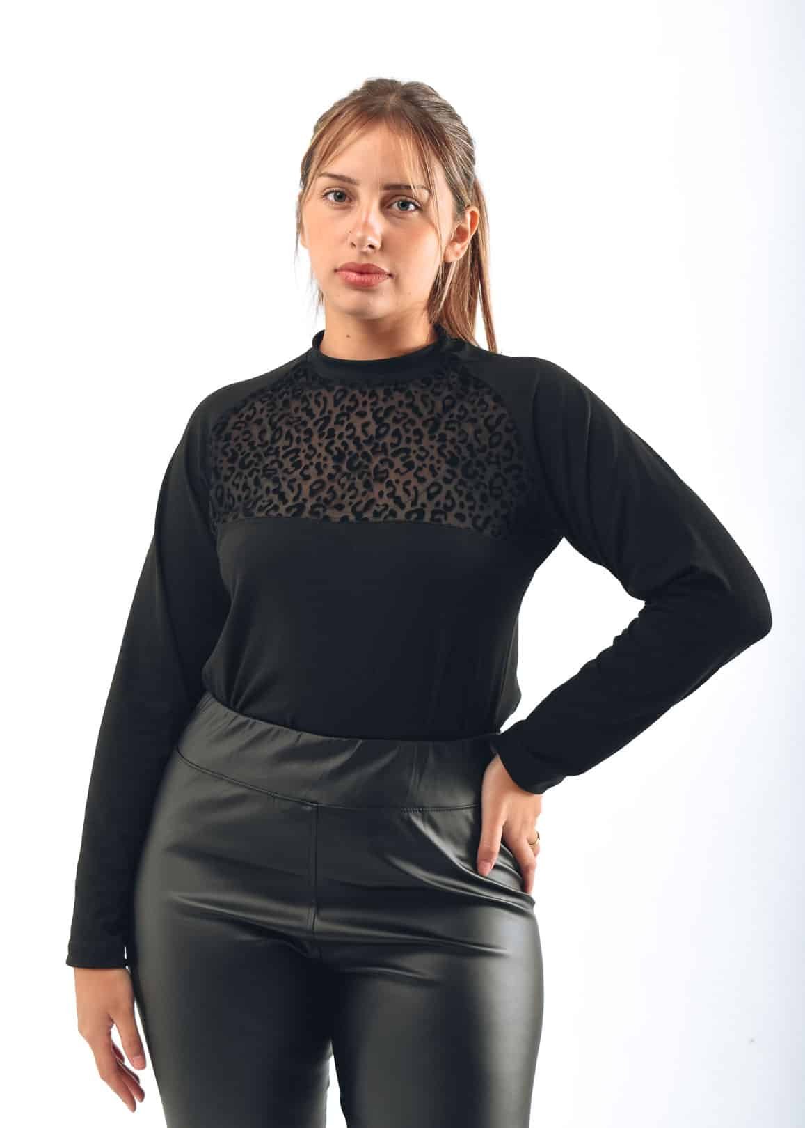 1571 REMERA COMBINADA NEGRA CUELLO REDONDO MANGA LARGA TALLES L AL XXXL