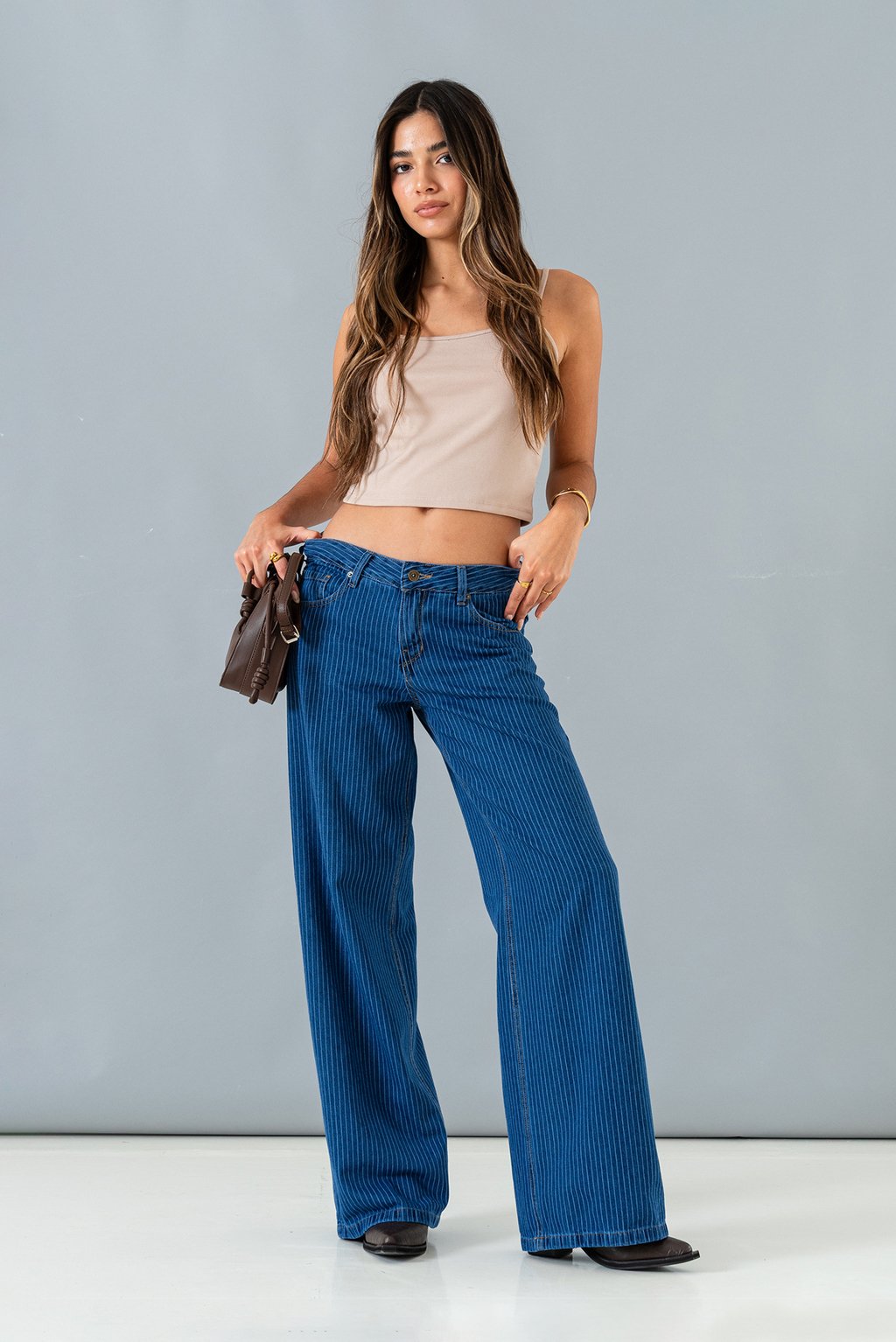 ART.3666 | WIDE LEG RAYADO AZUL JEANS DE GORSI 36-46 RÍGIDO TIRO MEDIO