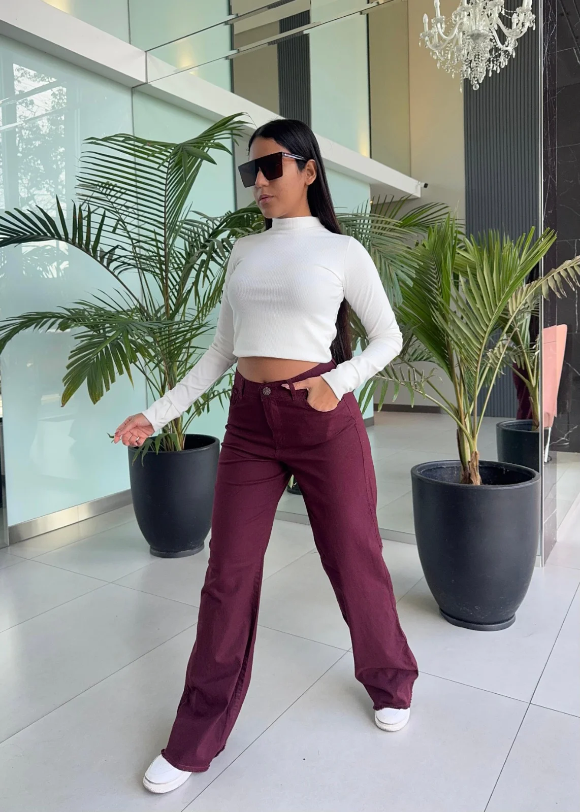 MADISON WIDE LEG ROJO VINO ELASTIZADO TALLES 36 AL 56 ANA CLARA