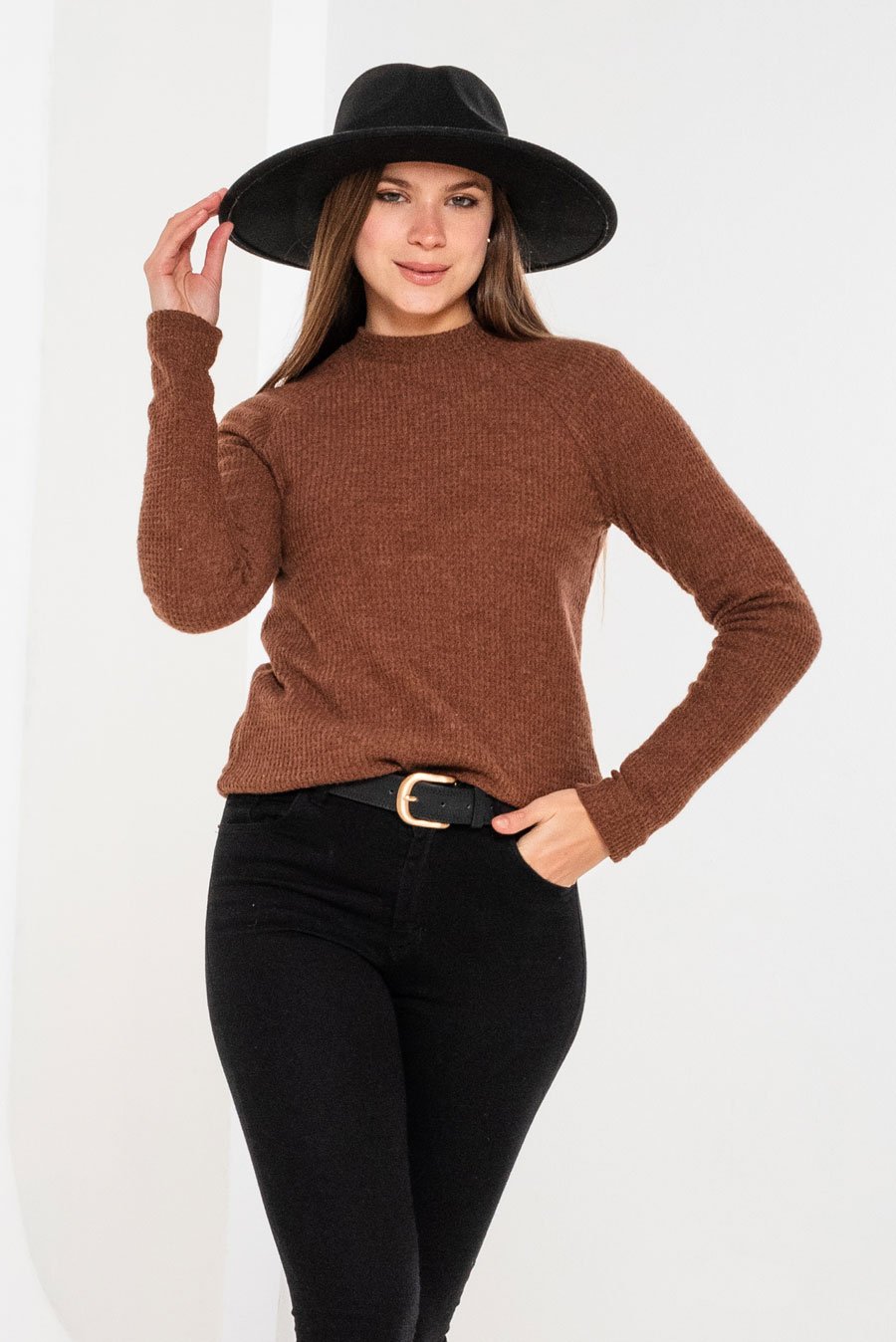 2766-  Sweater Cuello Alto Alessia -lanilla waffle brush- Talles M-XXL Varios colores