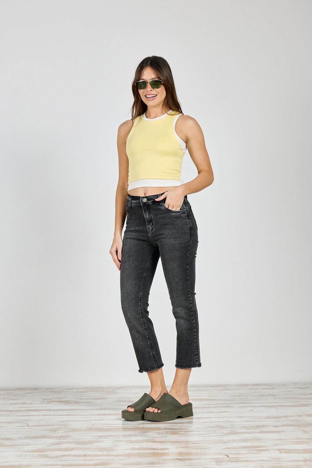 409 | CROP SEMI OXFORD NEGRO HUMO BOTA DESFLECADO ELASTIZADO TALLES 36 AL 46 CENITHO