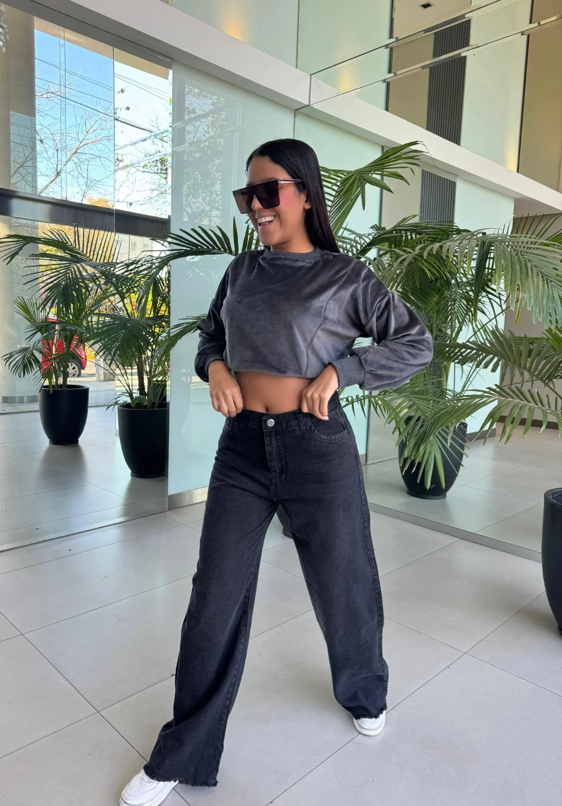 MALIBU WIDE LEG GRIS OSCURO RIGIDO TALLES 36-52 ANA CLARA