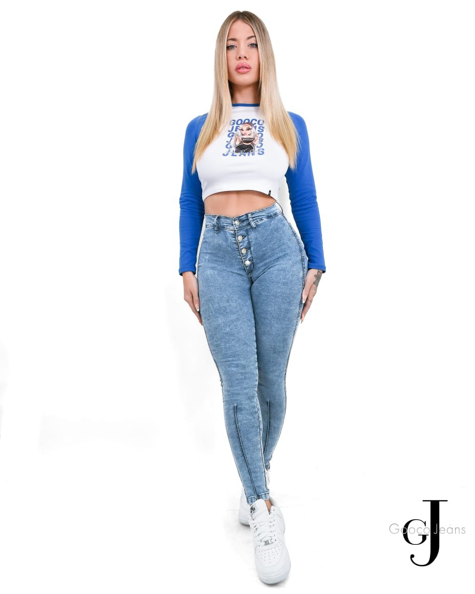 DARLY SKINNY CELESTE NEVADO TIRO ALTO ELASTIZADO TALLES 36-46 GOOCO
