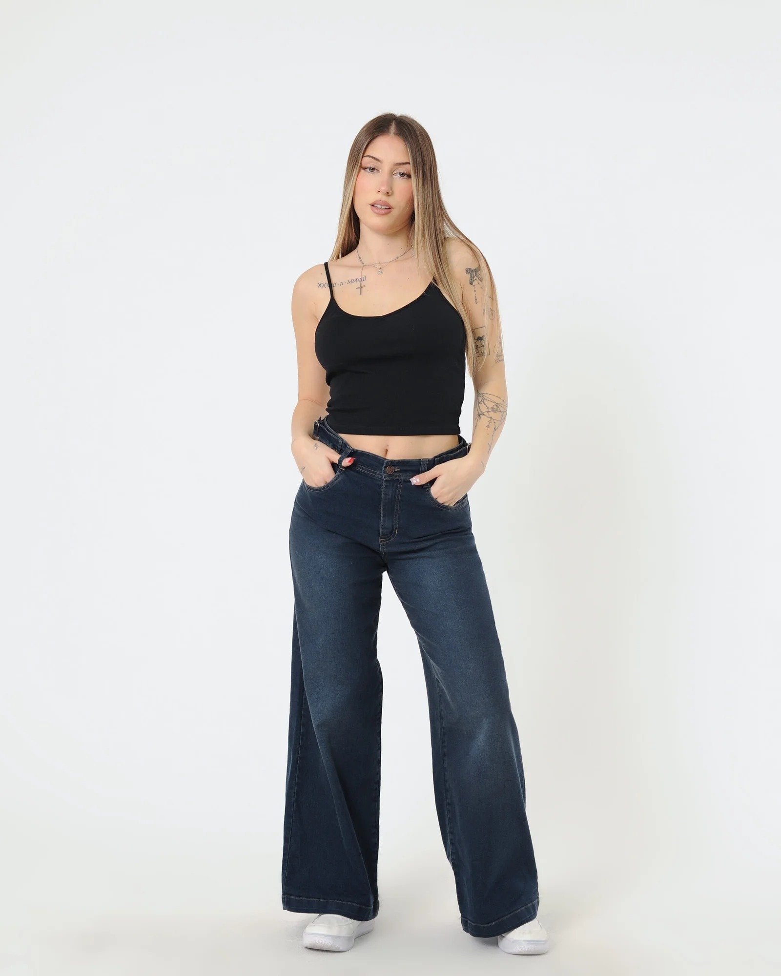 MELISSA JEAN WIDE LEG AZUL HENILLA RIGIDO TALLES 36 AL 48 SONNE