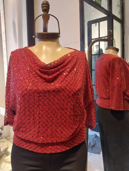ANIS BLUSA DE LENTEJUELAS ESCOTE DRAPEADO TALLES L AL XXL