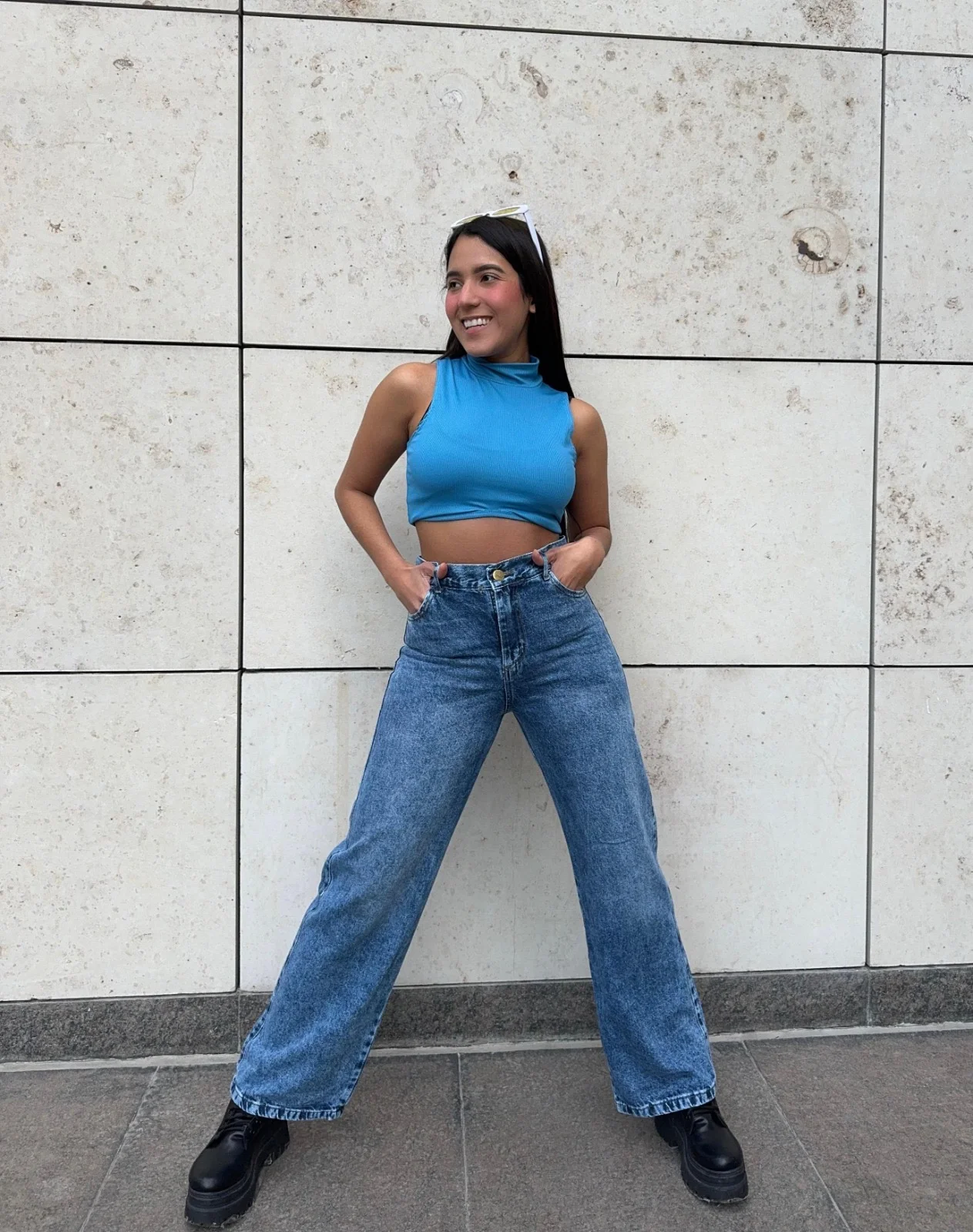 WIDE LEG AZUL NEVADO CON DOBLADILLO RIGIDO T 36-56 ANA CLARA