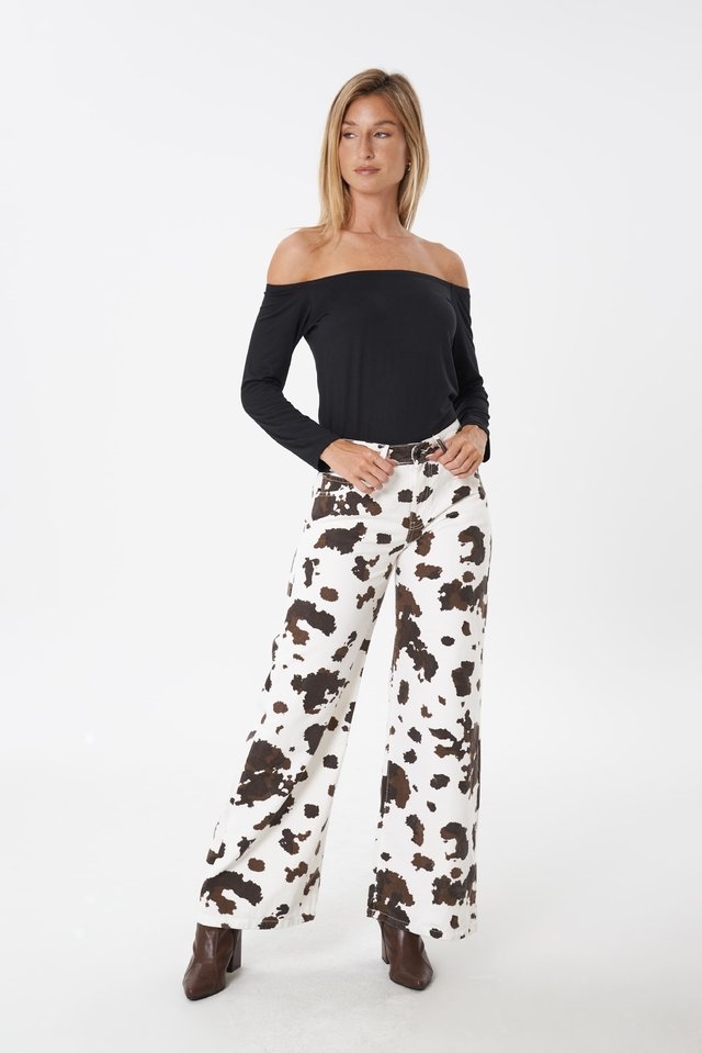 JOLENE | Pantalon Wide Leg Estampado De Vaca Talles 36 Al 46 Striven