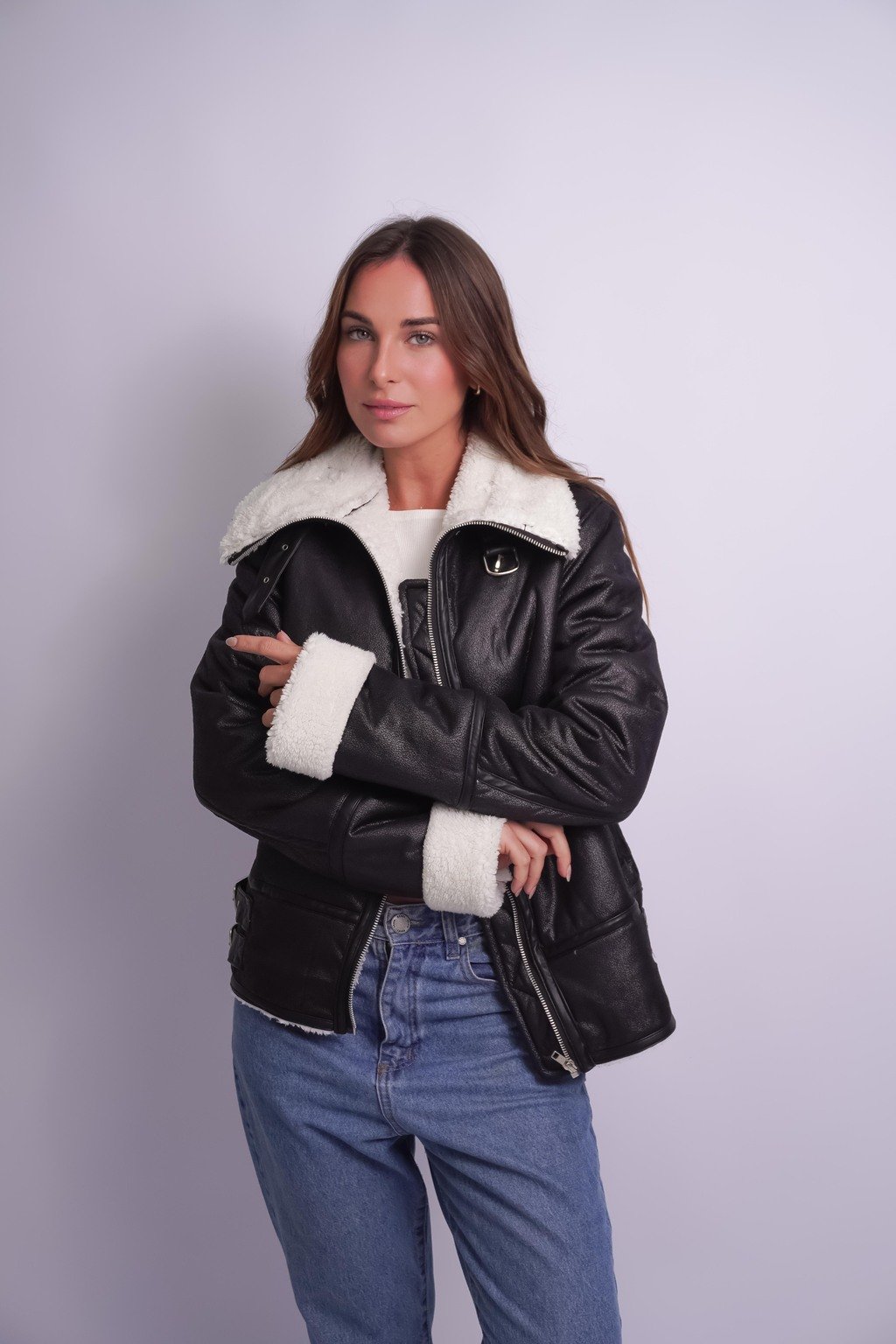 EVEREST | CAMPERA DE ECOCUERO CON CORDERITO TALLES S AL L BIG BIG
