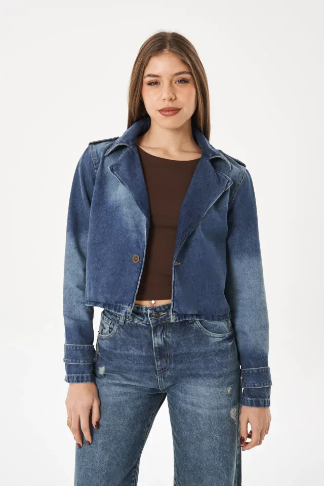 TRENCH CORTO AZUL MATIZADO RIGIDO TALLES DEL S AL XXL MARCA STRIVEN