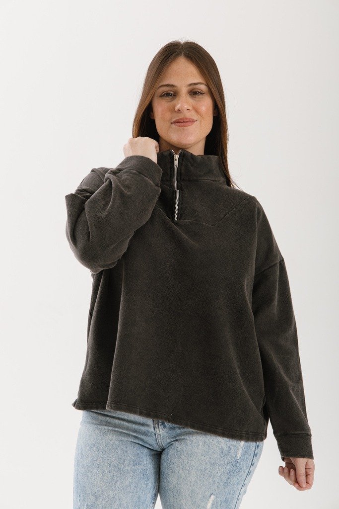 NAPOLI BUZO DE FRIZA COLOR CARBON CON CUELLO CON CIERRE TALLE UNICO L-XL VALVINNA