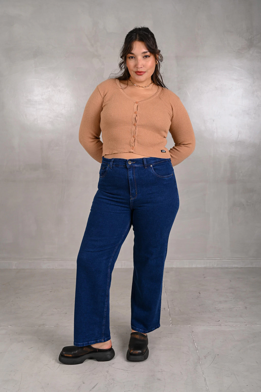 2137 | WIDE LEG AZUL MARINO PLUS SIZE ELASTIZADO TIRO MEDIO TALLES 48 AL 56 GORSI