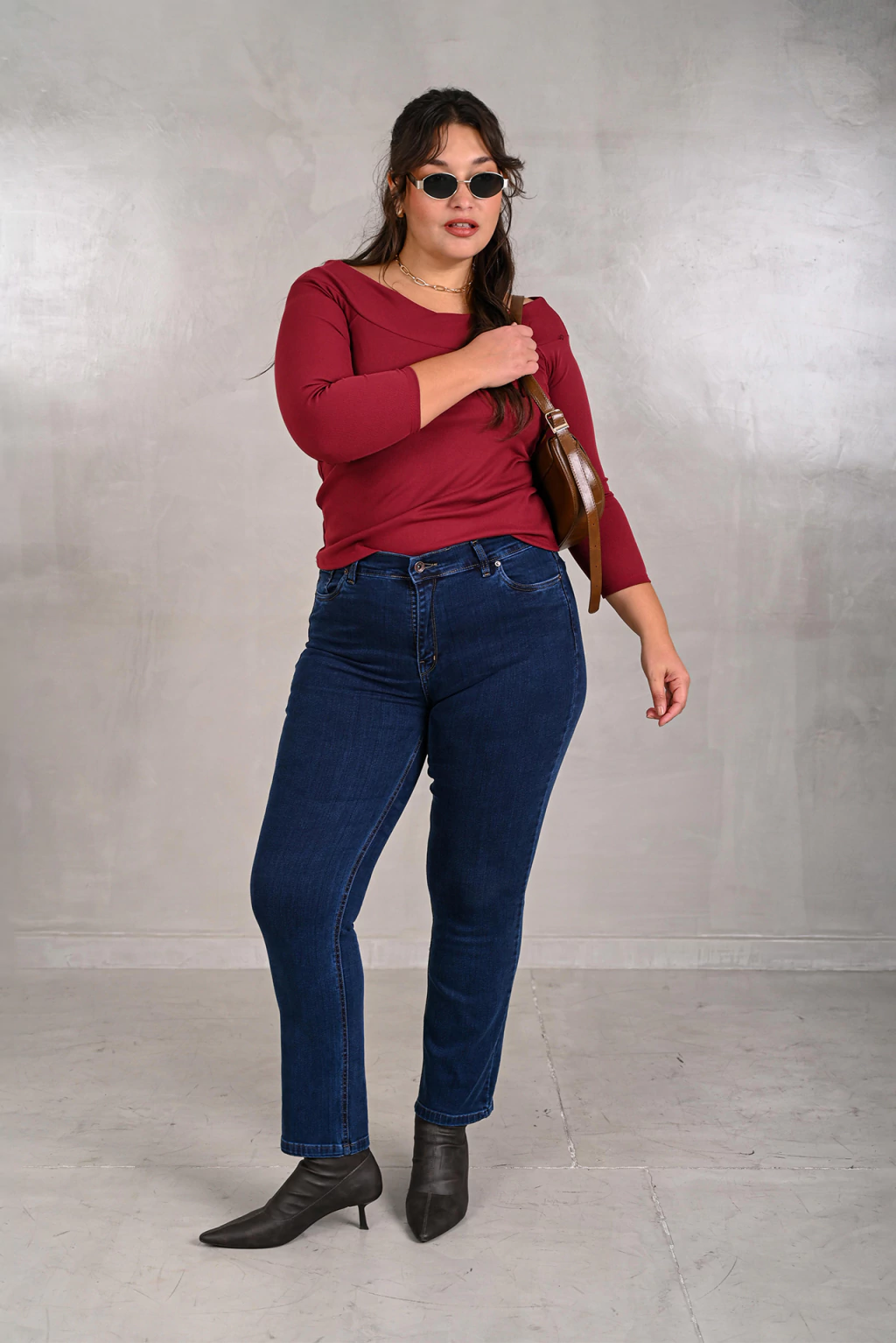 2130 | RECTO AZUL OSCURO PLUS SIZE LAVADO ELASTIZADO TIRO MEDIO TALLES 48 AL 56 GORSI