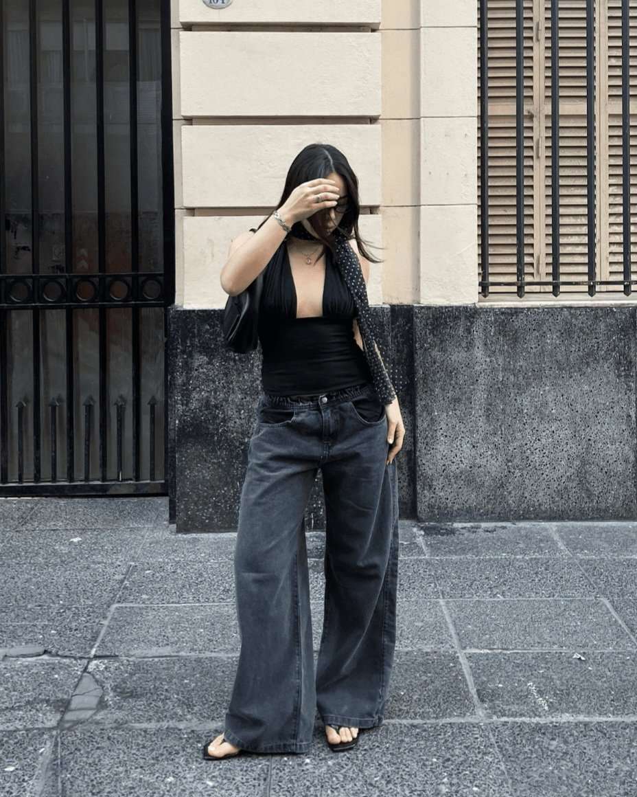 ZENA | WIDE LEG NEGRO RIGIDO C/ CINTURA ELASTICO TALLE 36 AL 44 DAZE
