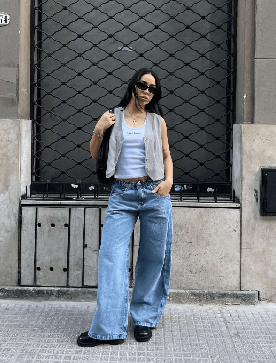 ZENA | WIDE LEG AZUL NEVADO RIGIDO C/CINTURA ELASTICO TALLE 36 AL 44 DAZE