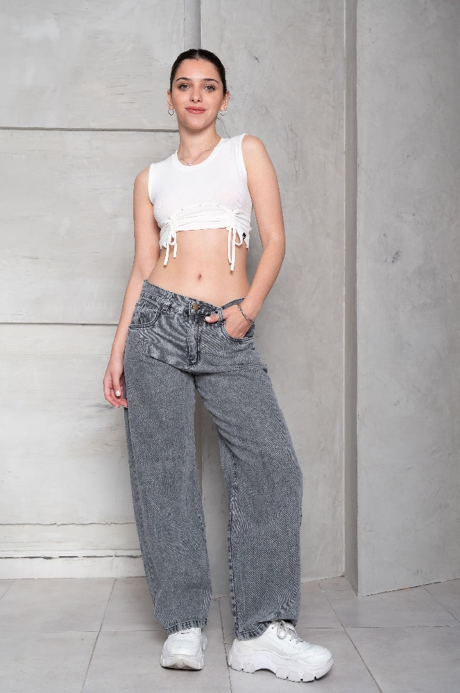 ART 472-6 Maxi Baggy Gris Arenado TIRO ABAJO JEAN RÍGIDO PRINCIPESSA JEANS 34-44