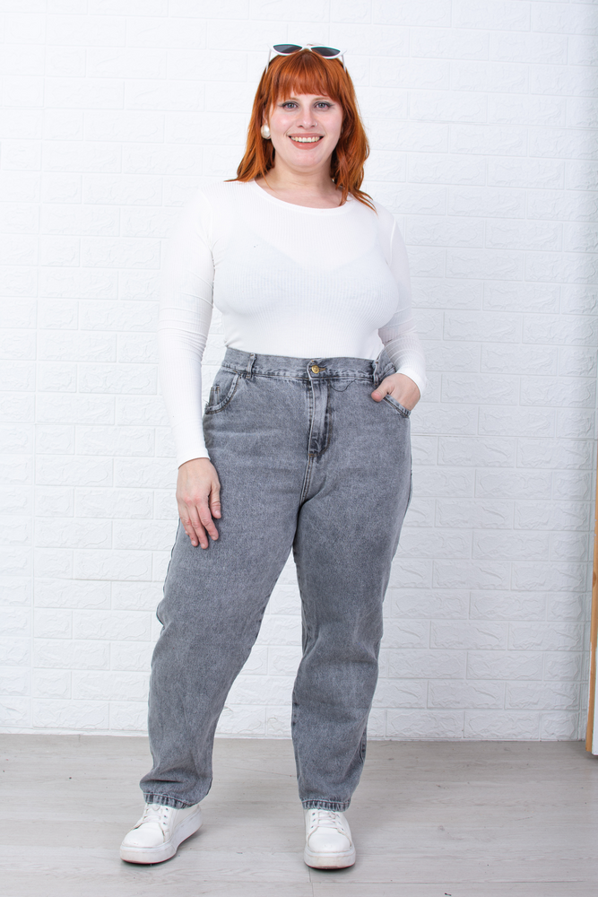 ART 572| Mom Gris claro rígido tiro alto principessa jeans 48 a 54