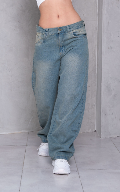 ART 370-2 Baggy Celeste  tiro bajo matizado rígido 36 a 46  Principessa jeans