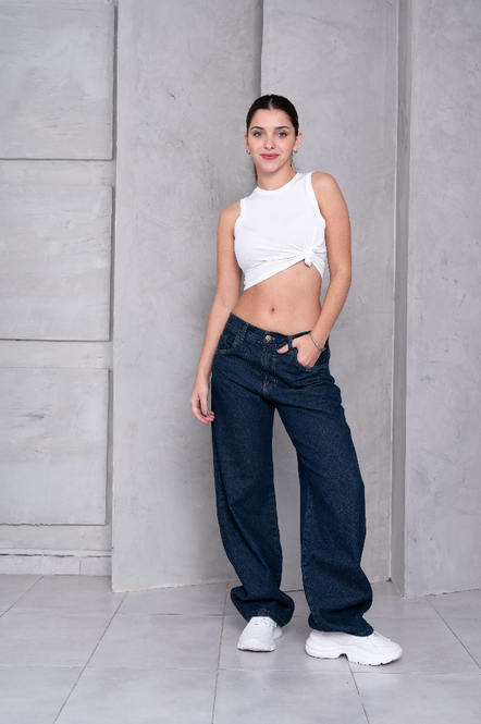 ART 235-2 Baggy azul oscuro Matizado tiro bajo rígido principessa jeans  36 a 46