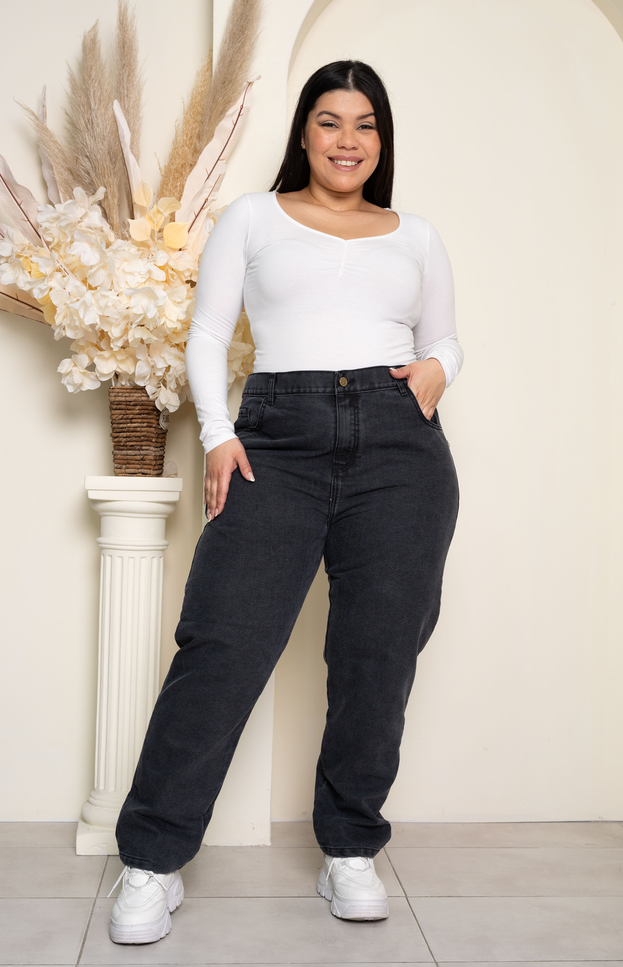 ART 571| Mom Gris stone rígido tiro alto principessa jeans 48 a 60