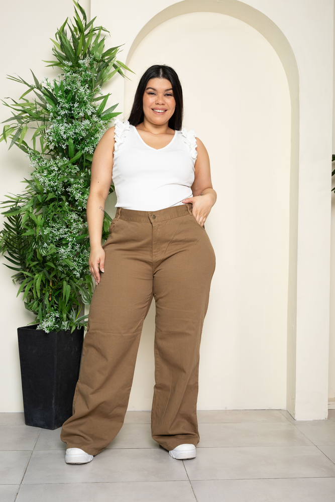 ART. 577NAT | WIDE LEG DE GABARDINA NATURAL RIGIDO TIRO ALTO TALLES 48 AL 56 PRINCIPESSA