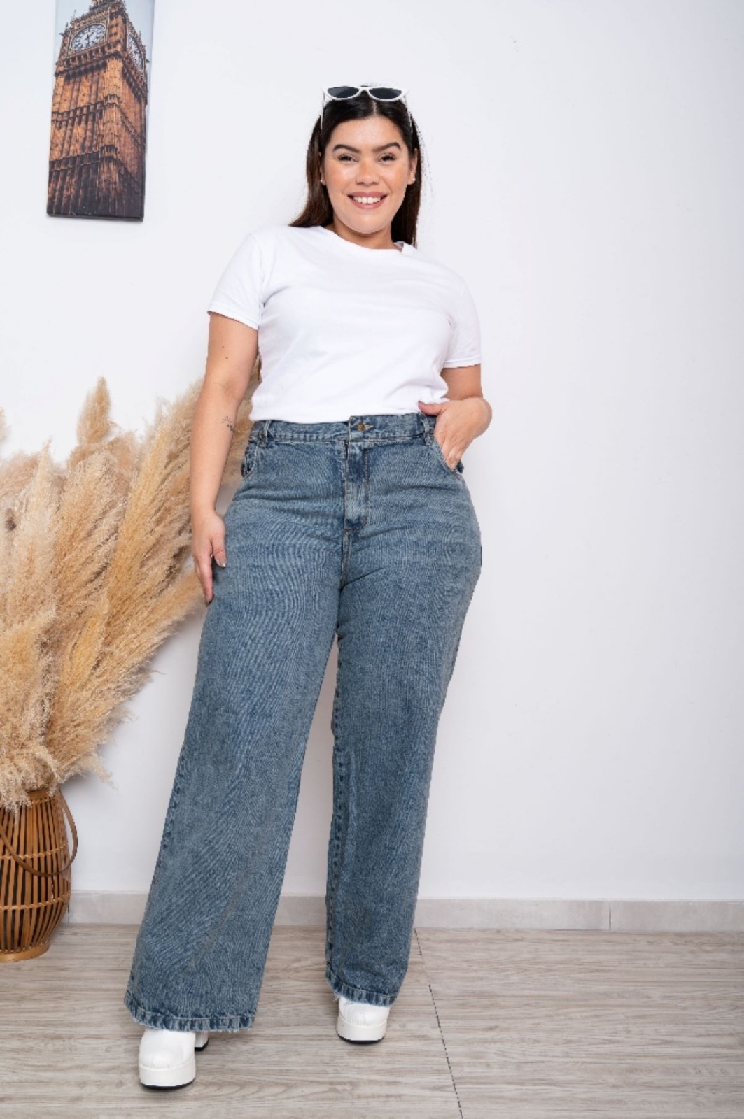 ART 580 Wide Leg Azul Arenado Vintage tiro alto rígido Principessa jeans 48-60