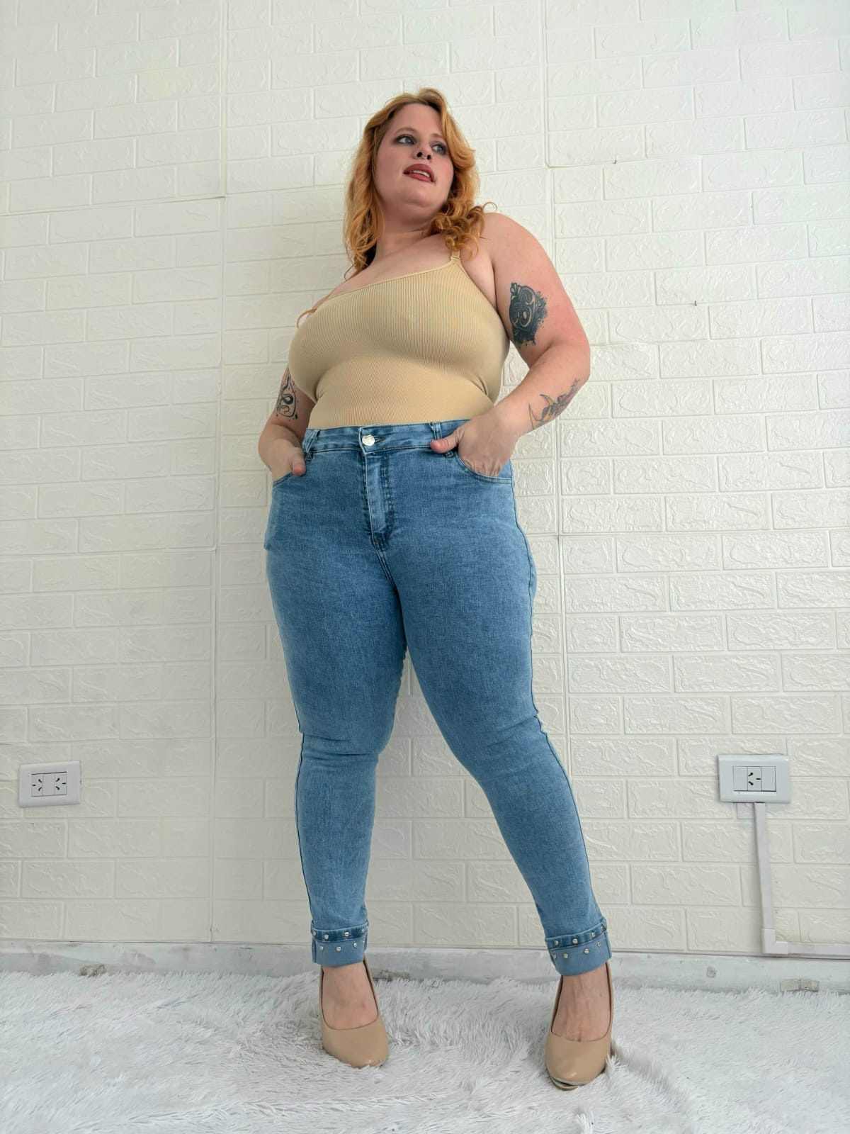 Chupín Celeste Con Tachas En  Bota Talles 48 AL 60 YEKUS JEANS