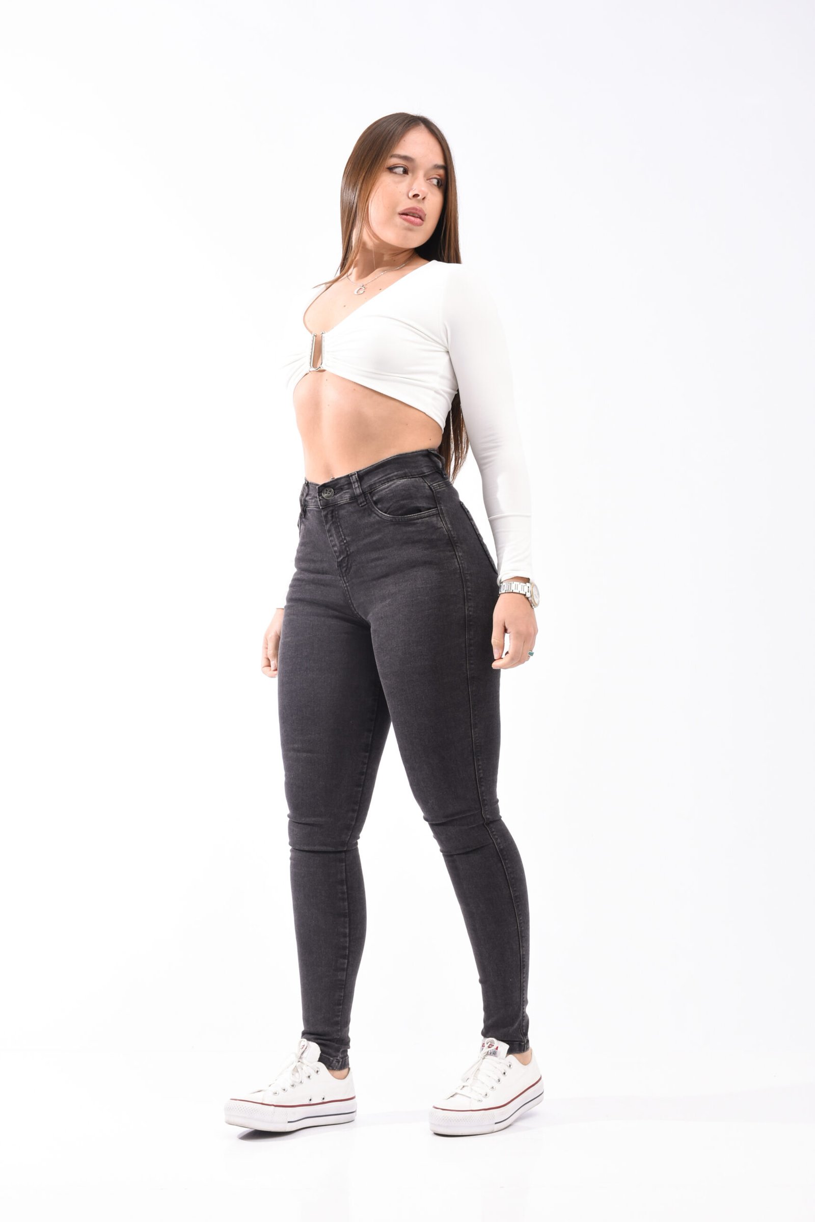 HELEN | SKINNY GRIS CLASICO ELASTIZADO TIRO ALTO TALLES DEL 38 AL 54 RUMAJU