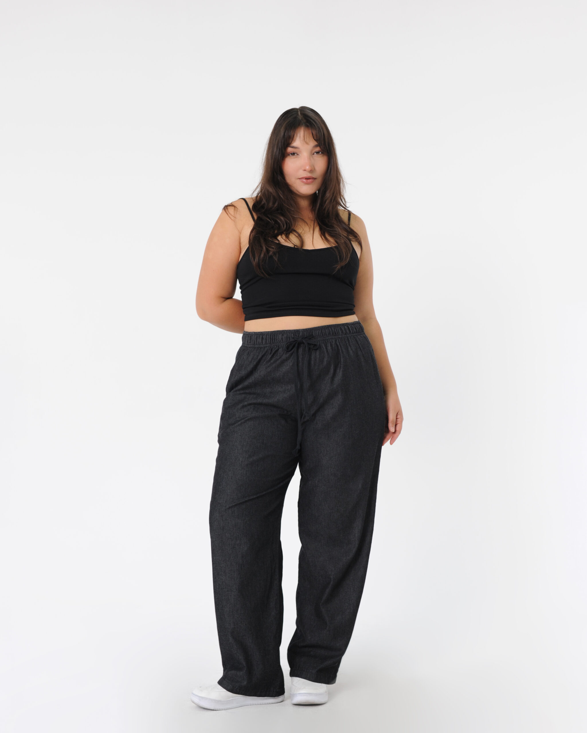 BLAIR | BABUCHA TIPO BAGGY DENIM NEGRO CON ELASTICO RIGIDO TIRO ALTO TALLES 36 AL 60 SONNE