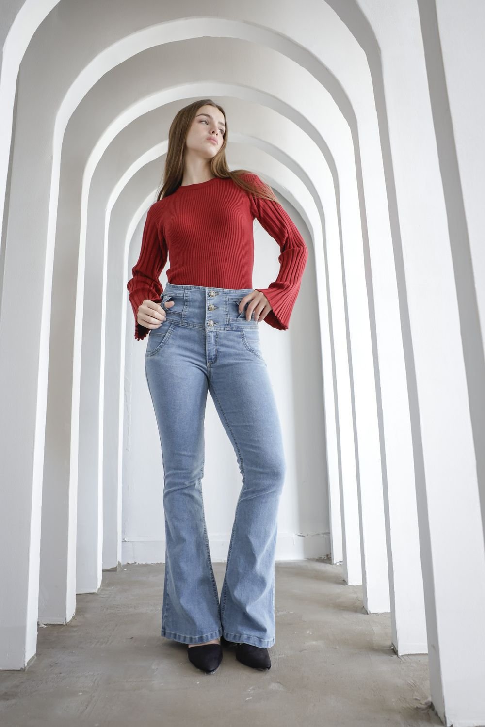 502 | OXFORD CON FAJA CELESTE NEVADO ELASTIZADO TIRO ALTO TALLES DEL 38 AL 56 FLEX DENIM