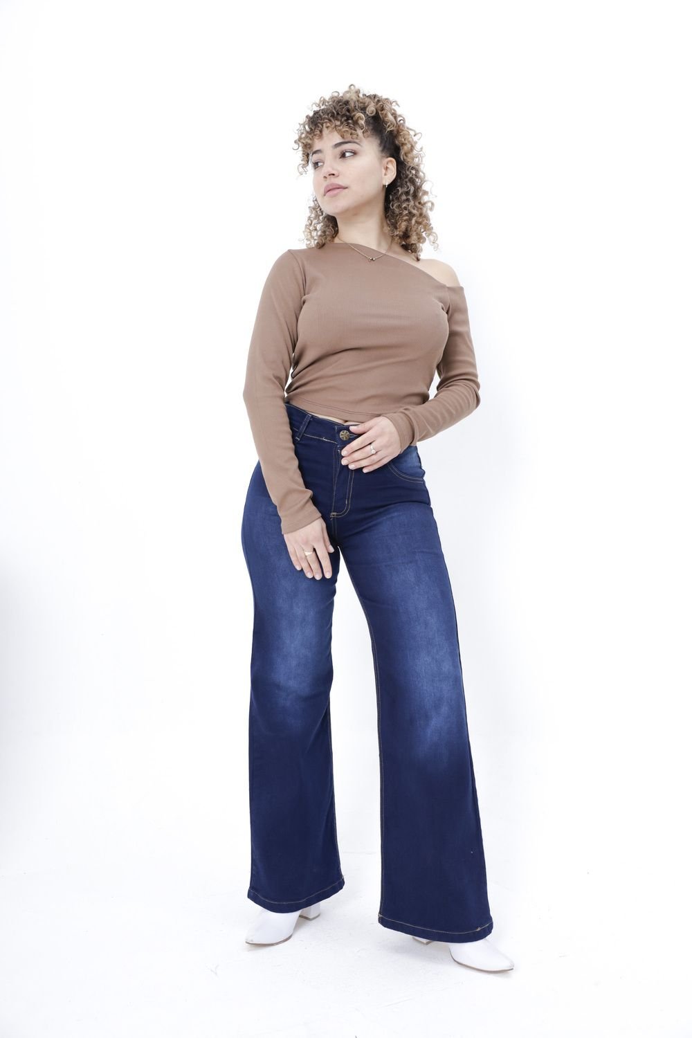 015 | WIDE LEG AZUL ELASTIZADO CON LOCALIZADO TIRO ALTO TALLES 38 AL 56 FLEX