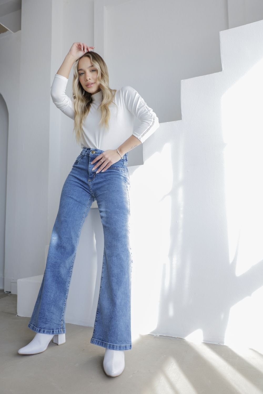 012 | WIDE LEG CELESTE NEVADO ELASTIZADO TIRO ALTO TALLES 38 AL 56 FLEX