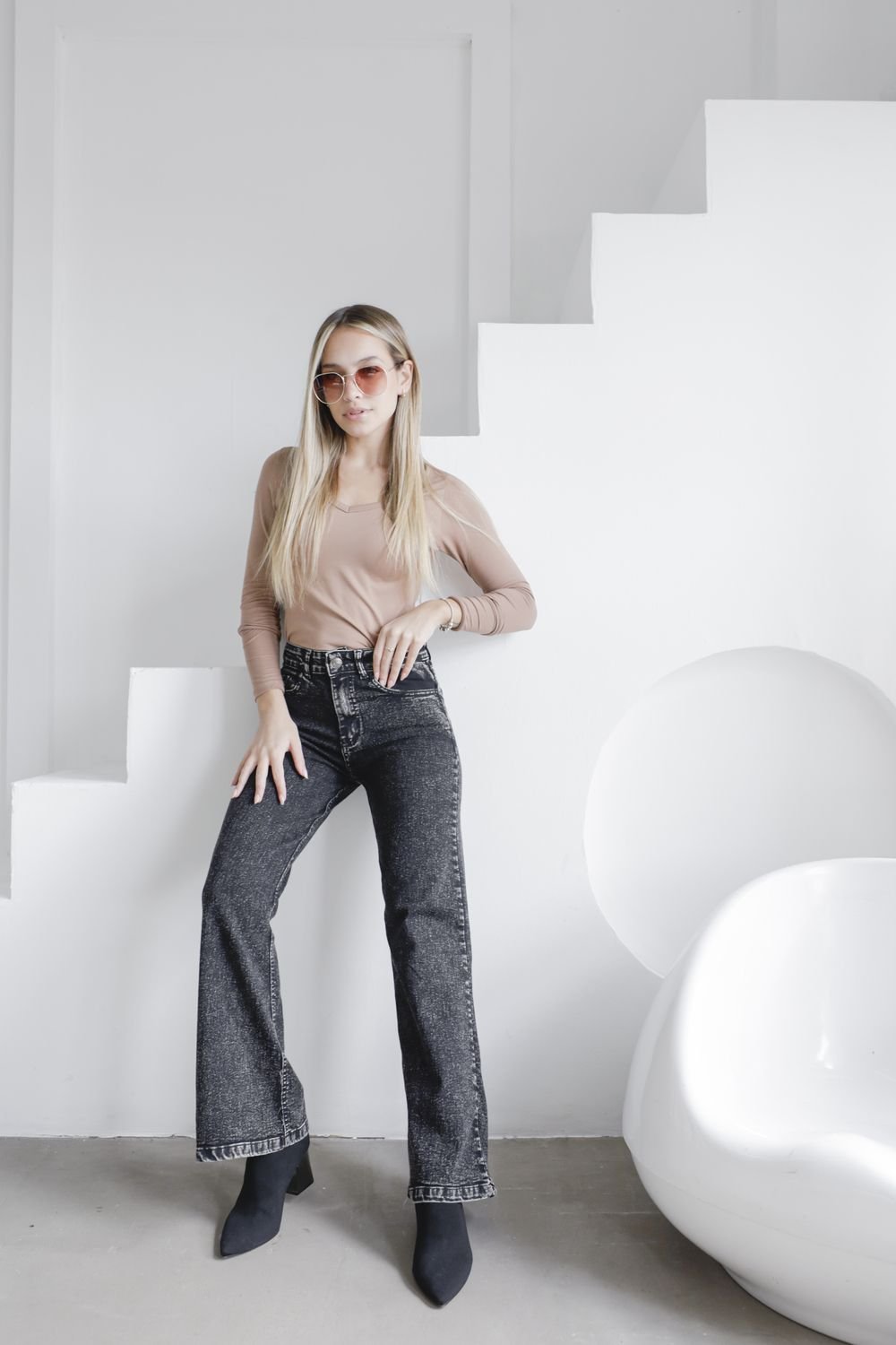 009 | WIDE LEG NEGRO NEVADO ELASTIZADO TIRO ALTO TALLES 36 AL 56 FLEX