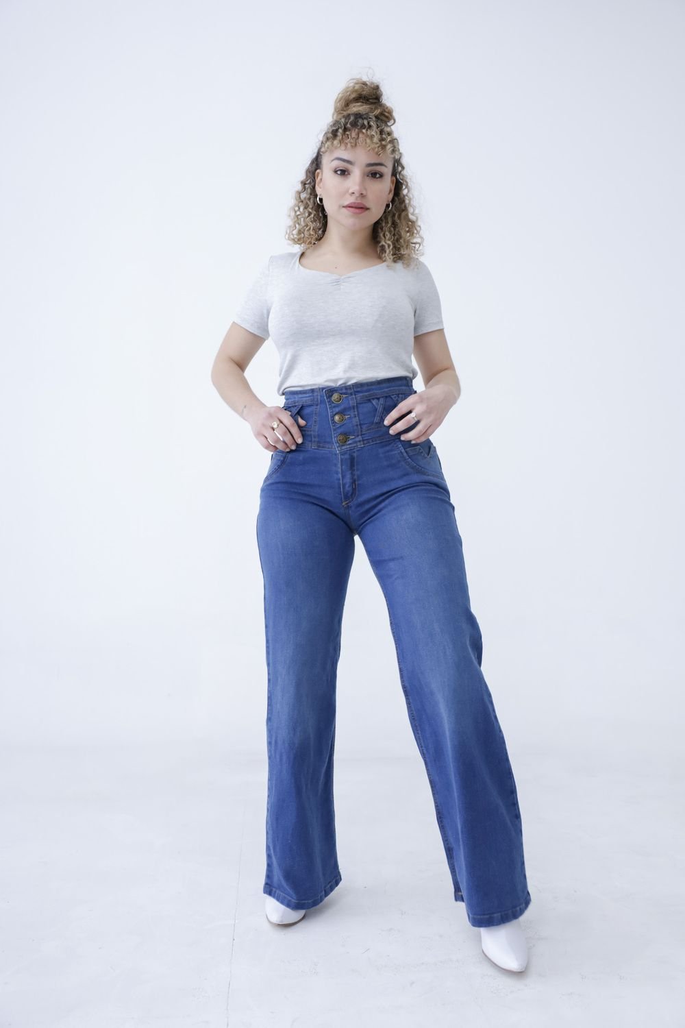 004 | WIDE LEG CON FAJA AZUL ELASTIZADO LOCALIZADO TIRO ALTO TALLE 38 AL 56 FLEX