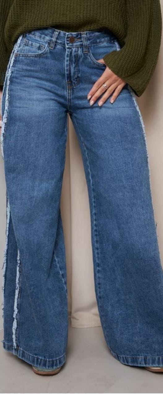 ART.3694 | WIDE LEG AZUL STONE CON FLECOS TIRO MEDIO RIGIDO TALLES 36 AL 46 GORSI