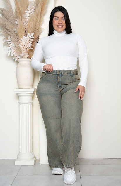 ART. 547 | WIDE LEG VINTAGE MATIZADO CON BIGOTES RIGIDO TIRO ALTO TALLES 48 AL 54 PRINCIPESSA