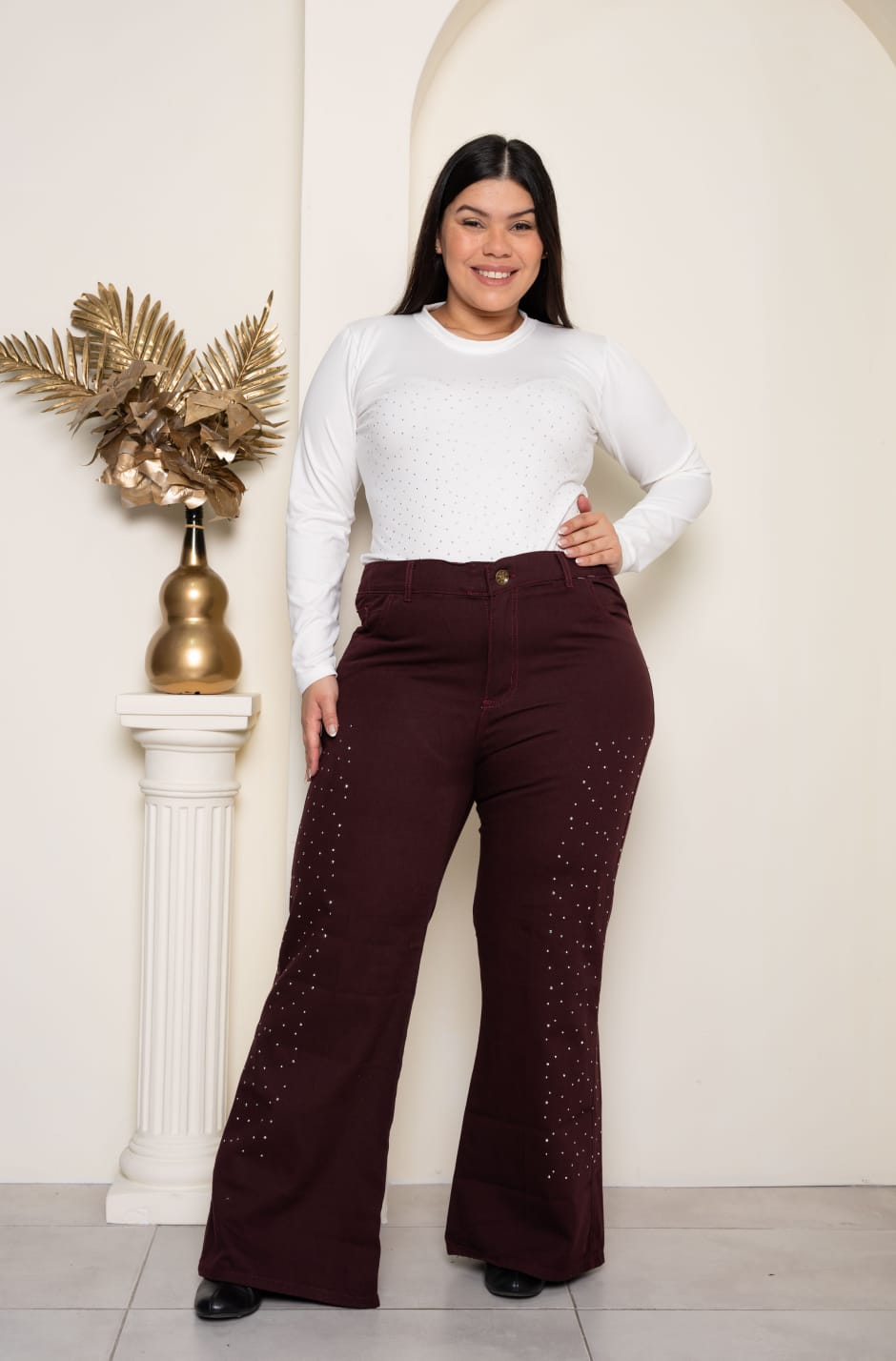 K001 | WIDE LEG BORDO RIGIDO CON STRASS TALLES DEL 48 AL 56 MARCA KAWAII