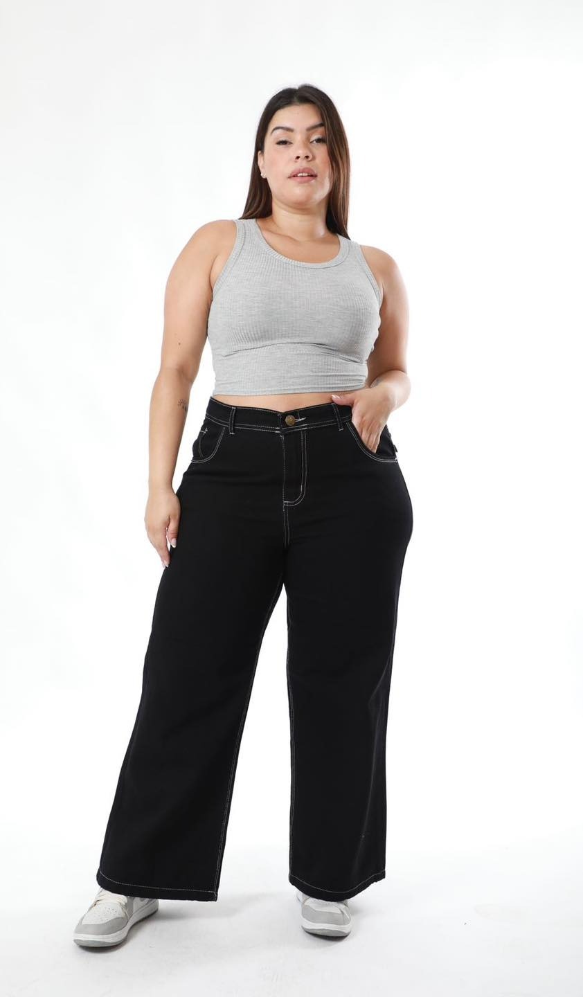 017 | WIDE LEG NEGRO RIGIDO H/BLANCO TALLES DEL 42 AL 60 STTEVIA
