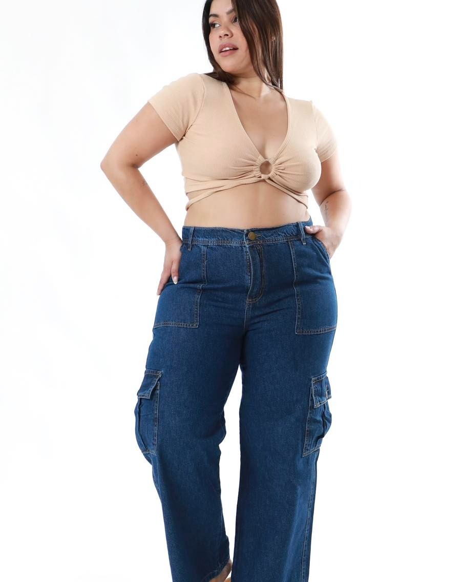 019 | WIDE LEG CARGO AZUL RIGIDO TIRO ALTO TALLES DEL 42 AL 60 MARCA STTEVIA